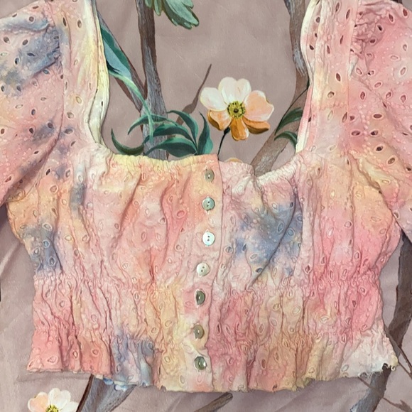 Urban Outfitters Tie Dye Pastel Ruffle Brooke Eyelit Blouse - Picture 5 of 7